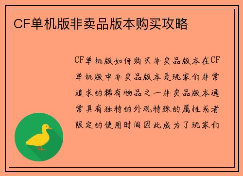 CF单机版非卖品版本购买攻略